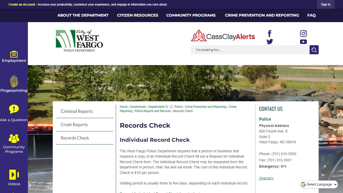 Records Check | West Fargo, ND